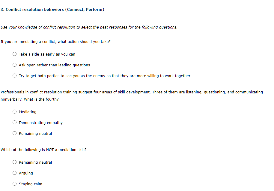 3. Conflict resolution behaviors (Connect,