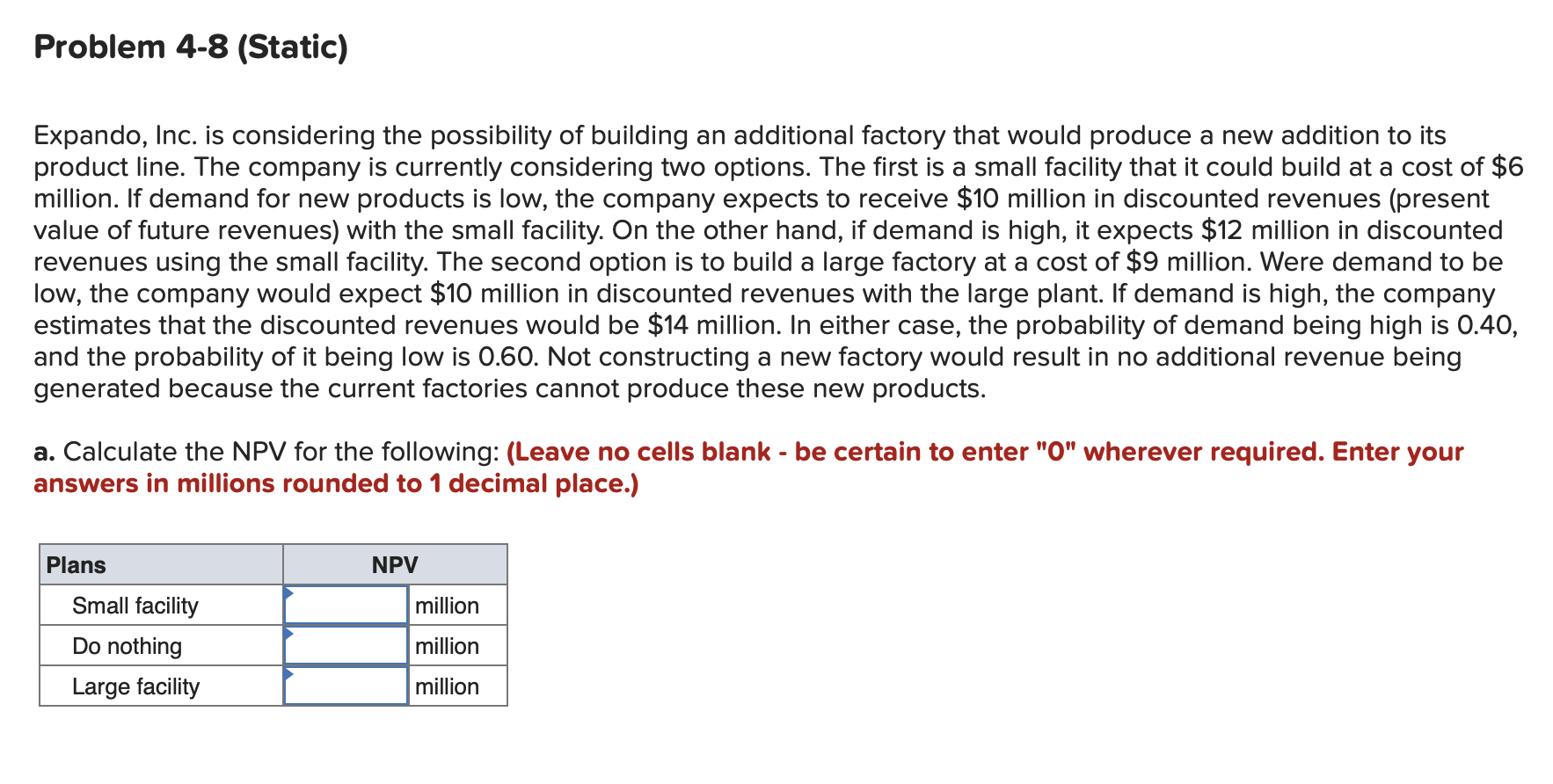 Problem 4-8 (Static) Expando, Inc. is considering