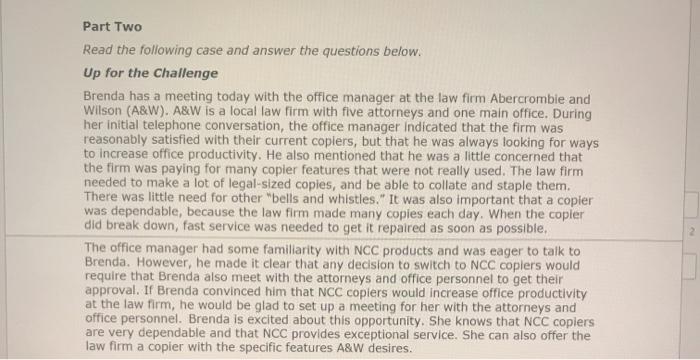 Part Two Read the following case and answer the