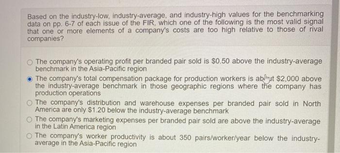 Based on the industry-low, industry-average, and