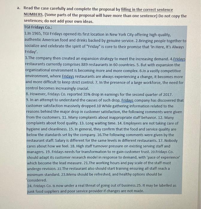 a. Read the case carefully and complete the