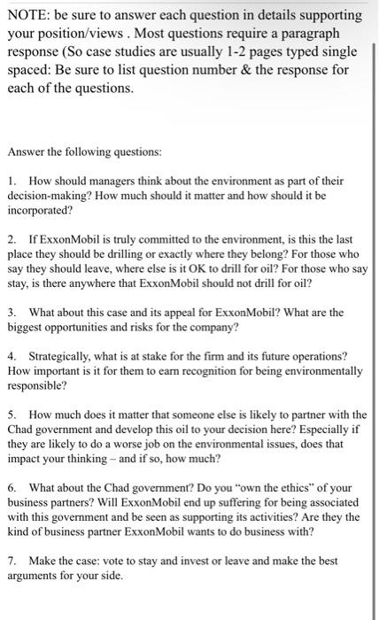 NOTE: be sure to answer each question in details