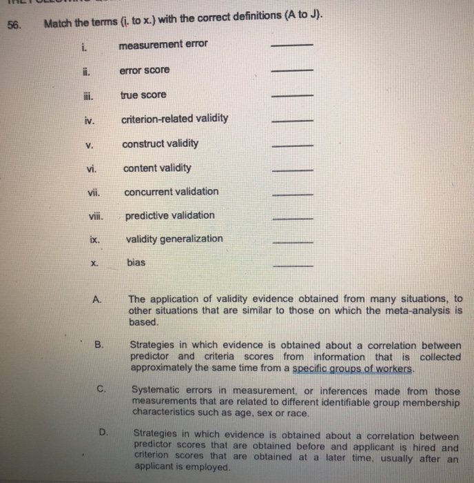 56. Match the terms (i. to x.) with the correct