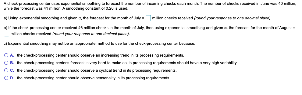 A check-processing center uses exponential