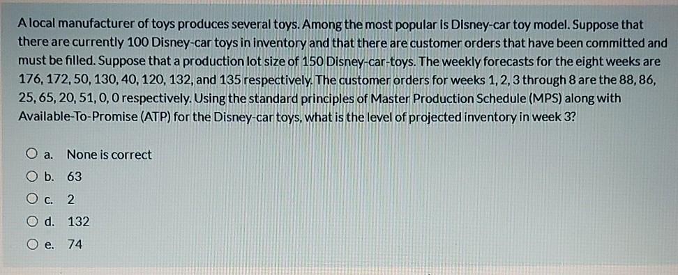 Alocal manufacturer of toys produces several