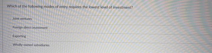 Which of the following modes of entry requires