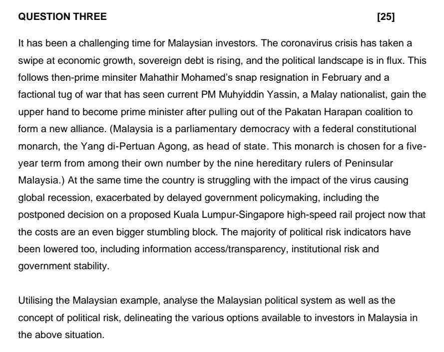 QUESTION THREE [25] It has been a challenging