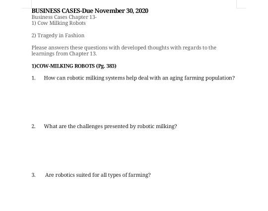 BUSINESS CASES-Due November 30, 2020 Business