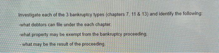 Investigate each of the 3 bankruptcy types