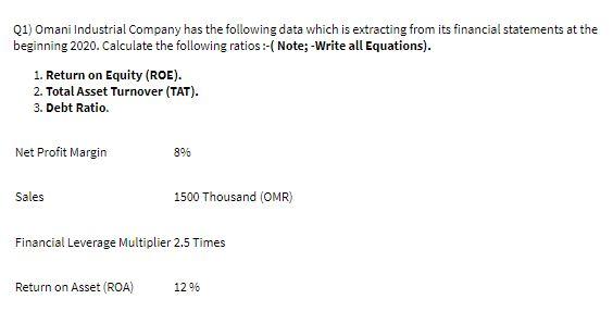 Q1) Omani Industrial Company has the following