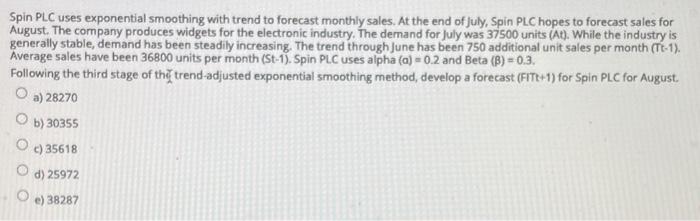 Spin PLC uses exponential smoothing with trend to