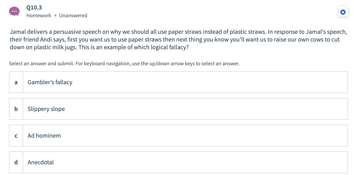Q10.3 Homework. Unanswered Jamal delivers a