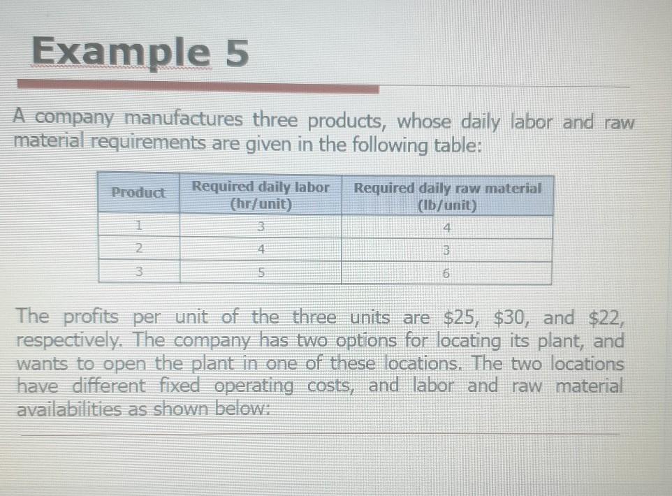 Example 5 A company manufactures three products,