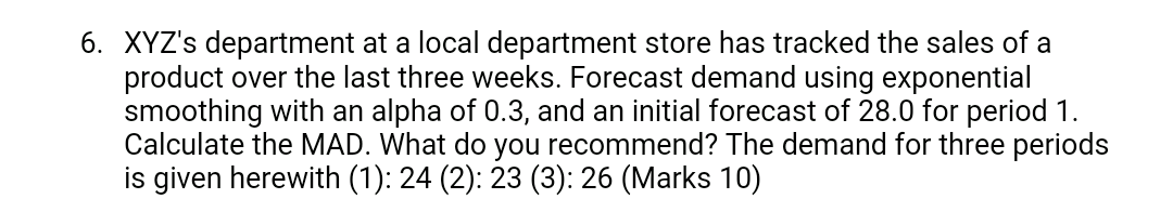 6. XYZ's department at a local department store