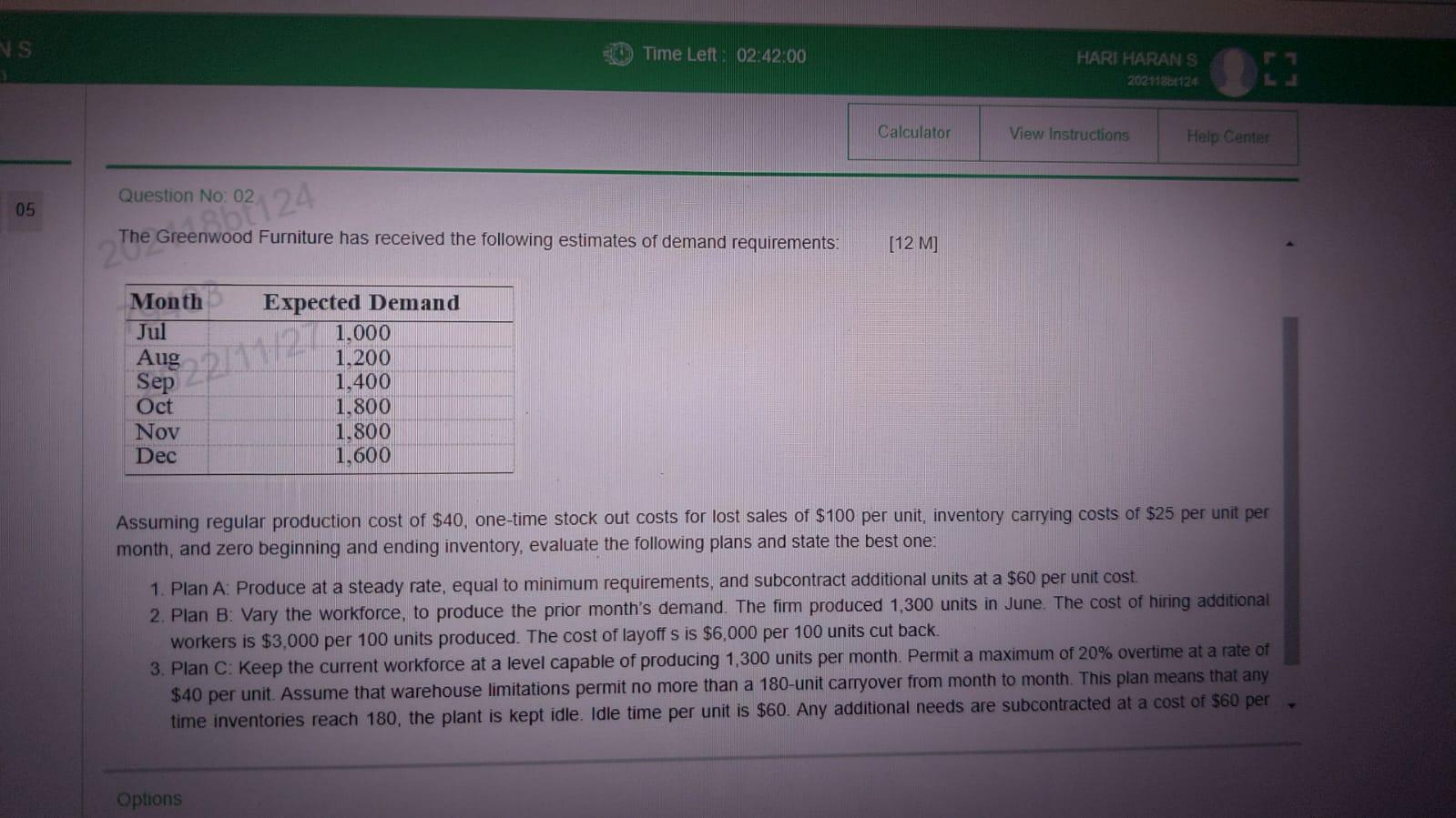 Question No: 02 The Greenwood Furniture has