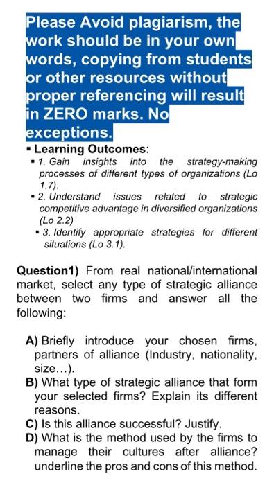 **strategic management** Please Avoid plagiarism,