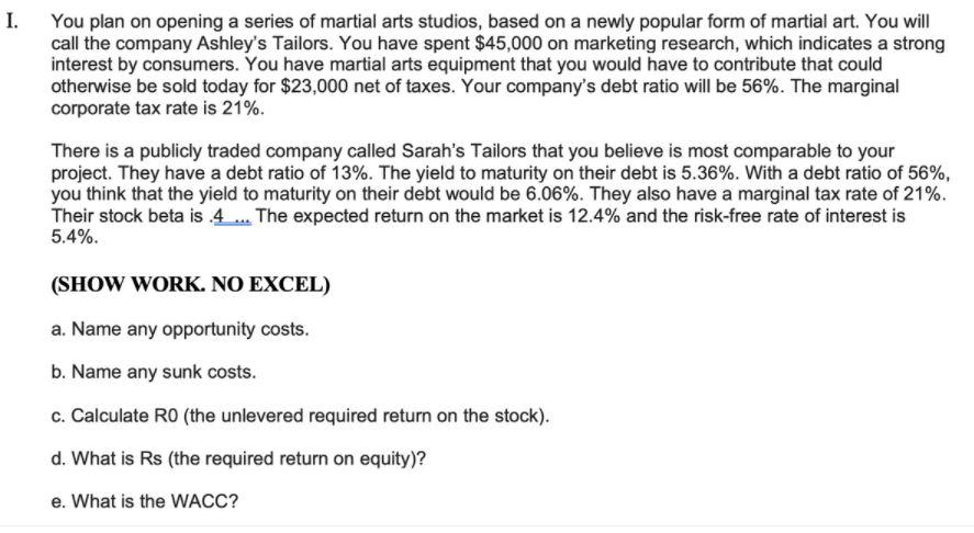 I. You plan on opening a series of martial arts