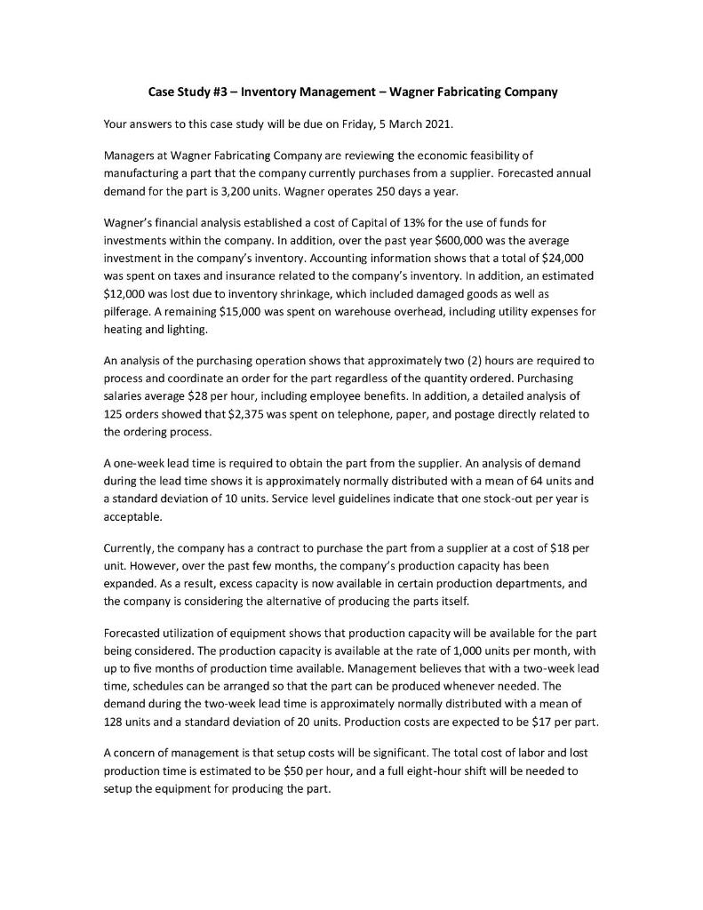 Case Study #3 - Inventory Management - Wagner