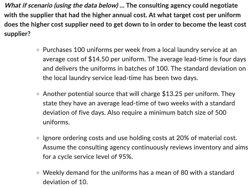What if scenario (using the data below) ... The