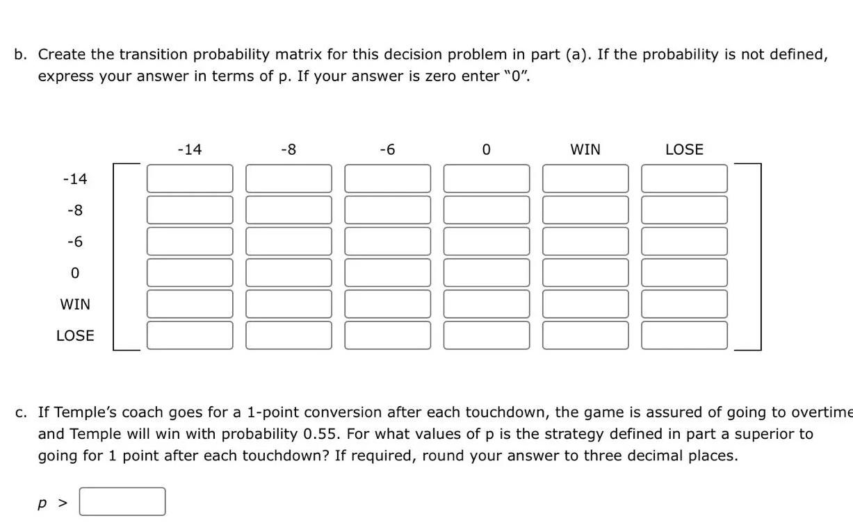 b. Create the transition probability matrix for