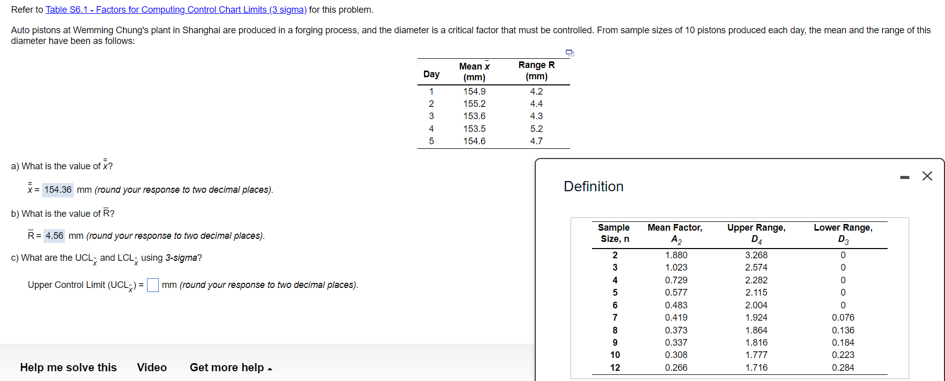 Refer to Table 56.1 - Factors for Computing