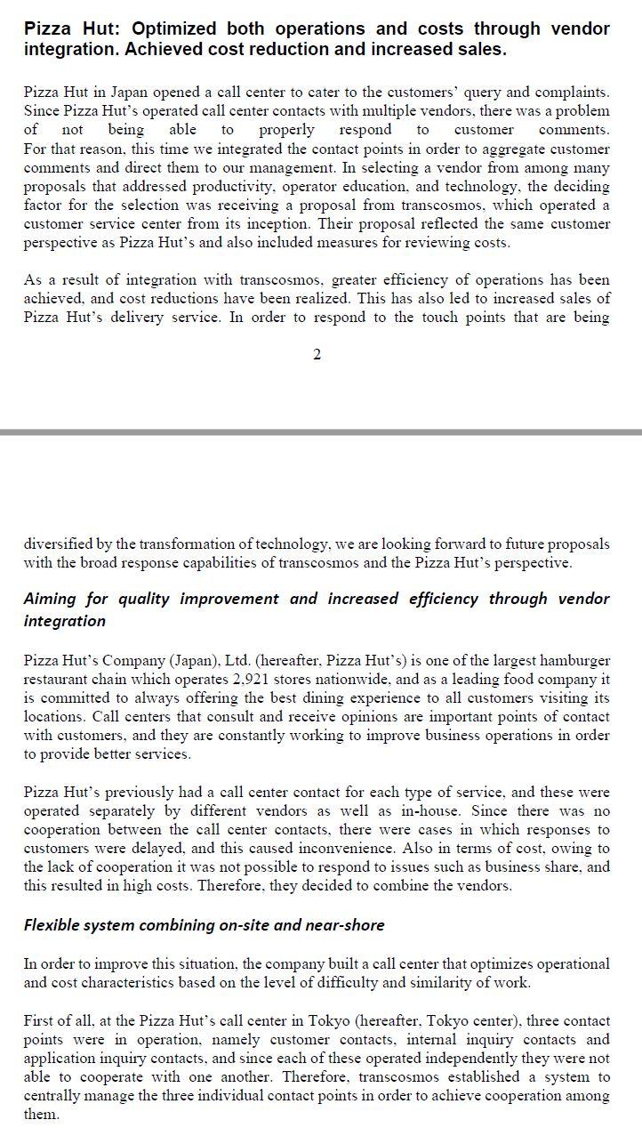 Case Study Pizza Hut Operation : Plagiarism