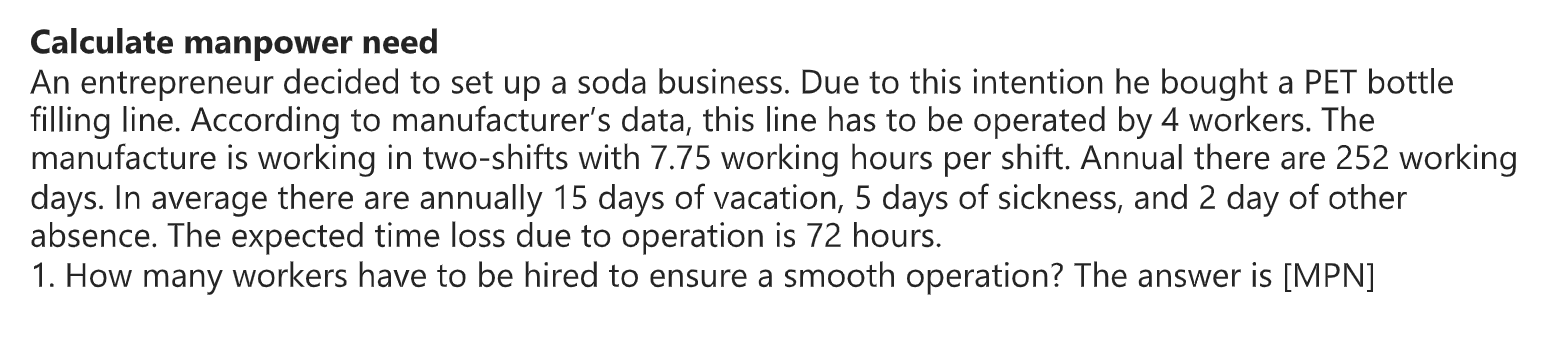 Calculate manpower need An entrepreneur decided