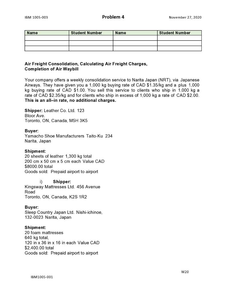 IBM 1005-003 Problem 4 November 27, 2020 Name