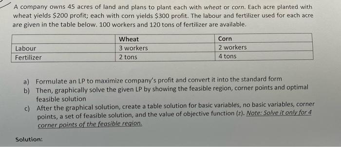 A company owns 45 acres of land and plans to