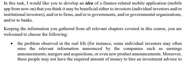 In this task, I would like you to develop an idea