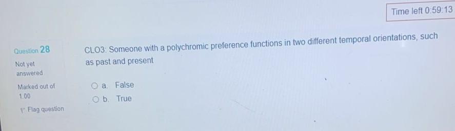 Time left 0:59:13 Question 28 CLO3: Someone with