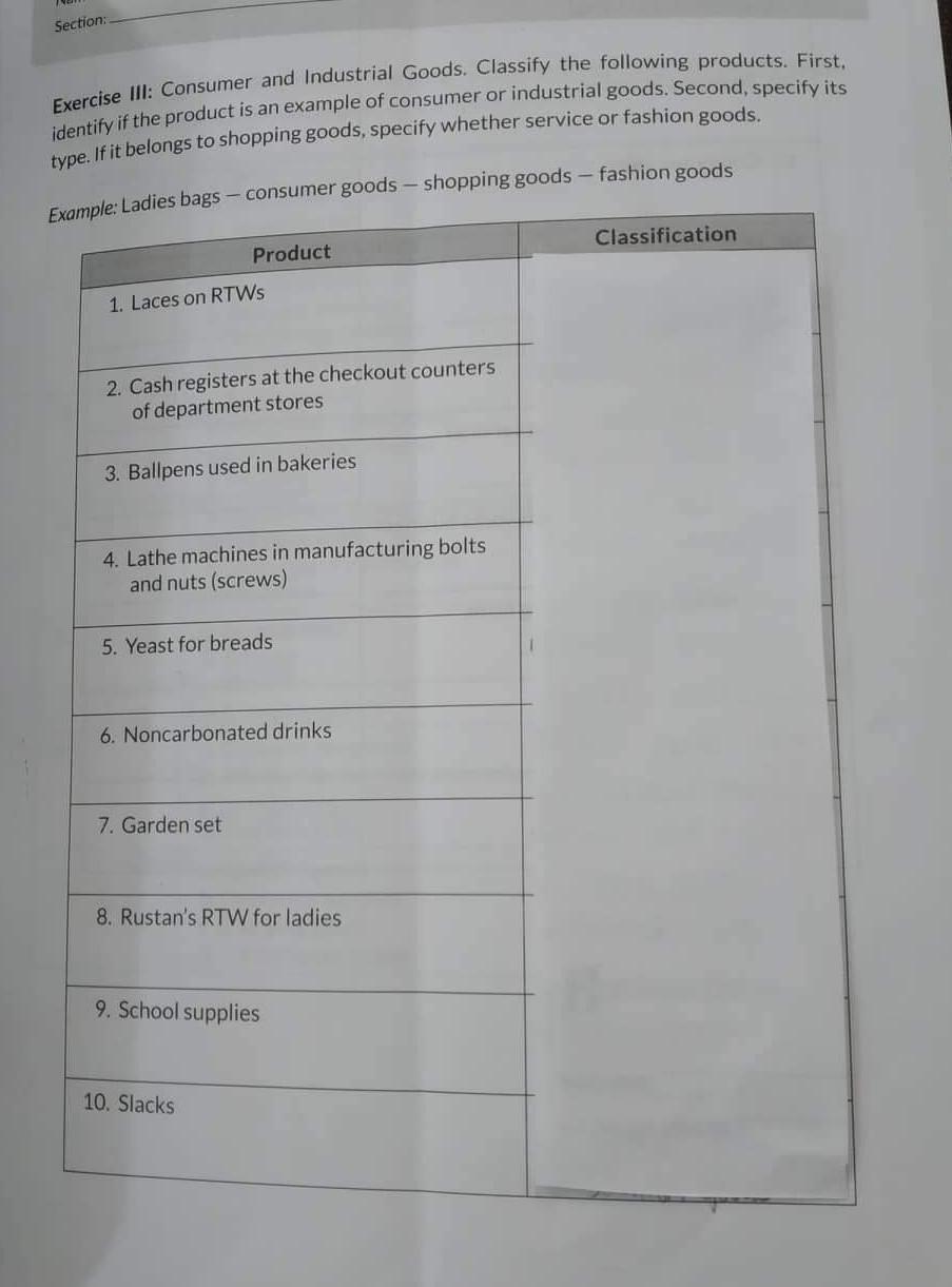 Exercise l: Operational Dimensions of Marketing.