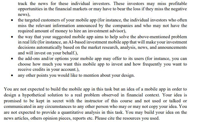 In this task, I would like you to develop an idea