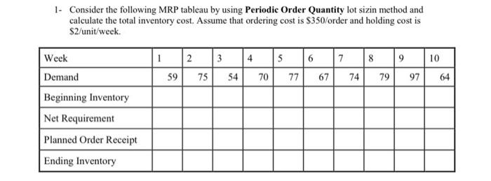 1. Consider the following MRP tableau by using