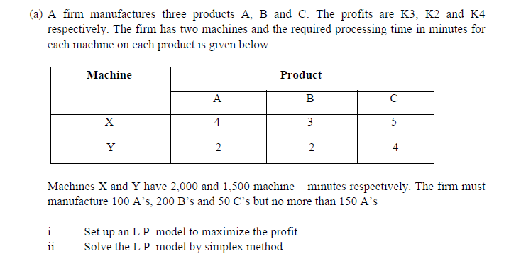 (a) A firm manufactures three products A, B and
