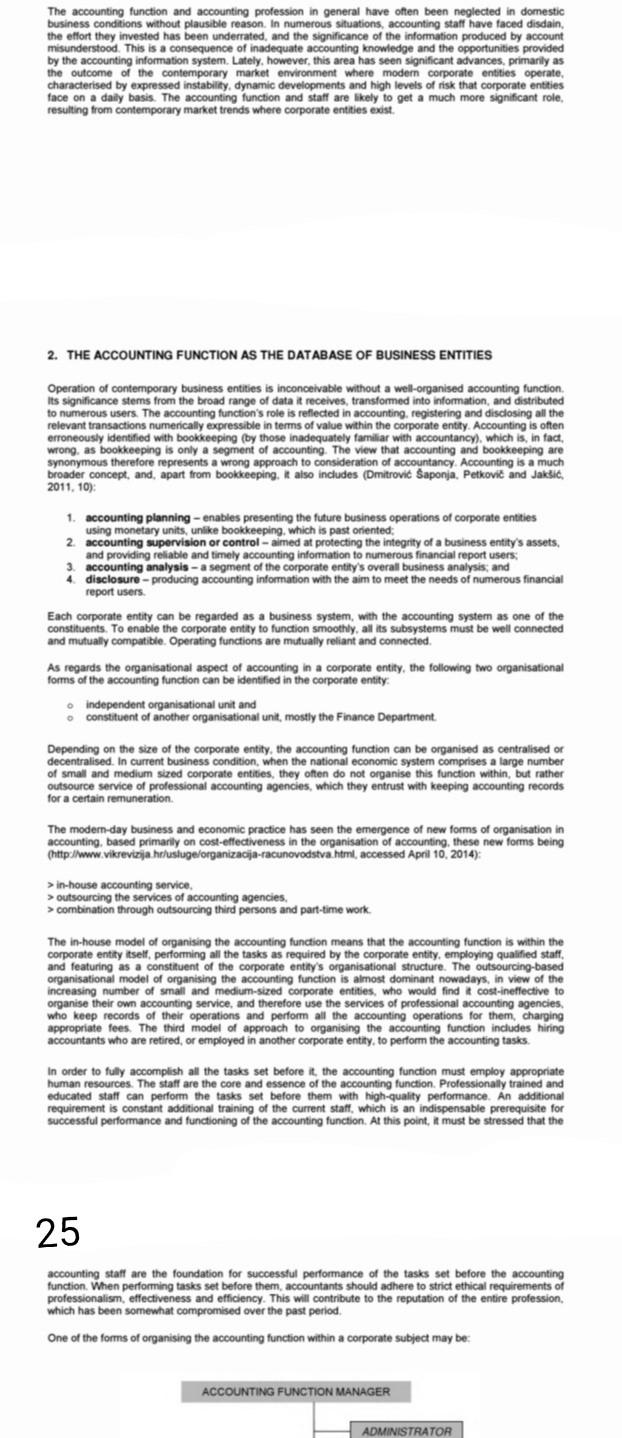 The accounting function and accounting profession