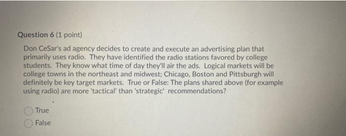 please help Question 6 (1 point) Don Cesar's ad