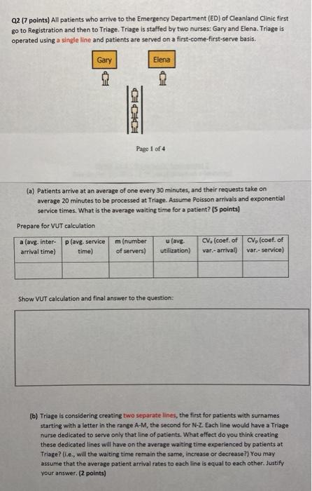 Q2 (7 points) All patients who arrive to the