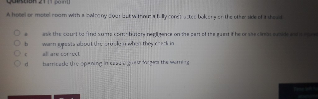 21 (1 point) A hotel or motel room with a balcony