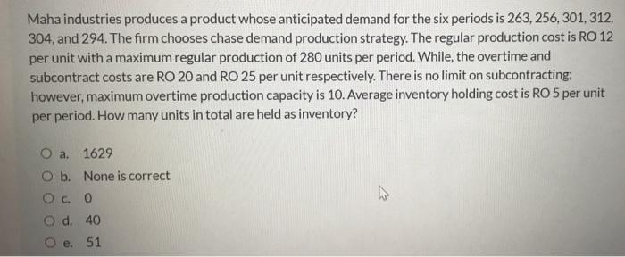 Maha industries produces a product whose