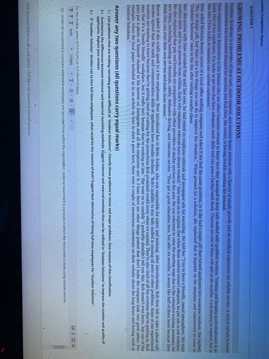 QUESTION1 GROWING PROBLEMS AT OUTDOOR SOLUTIONS