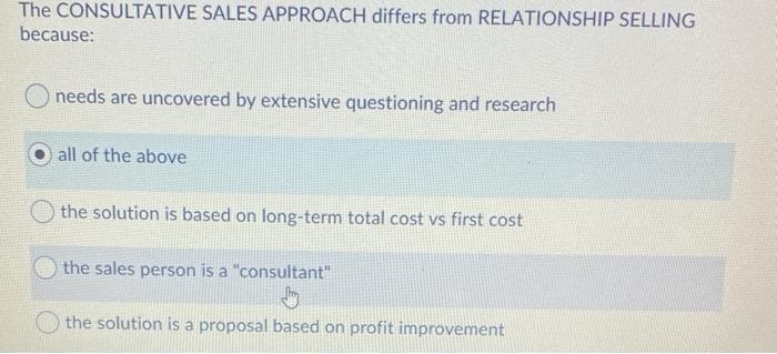 The CONSULTATIVE SALES APPROACH differs from