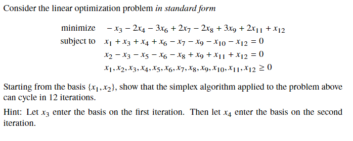 Consider the linear optimization problem in