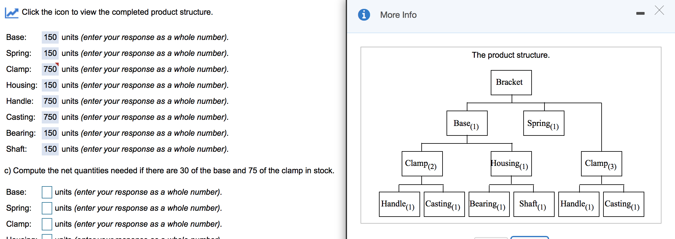 c) Compute the net quantities needed if there are