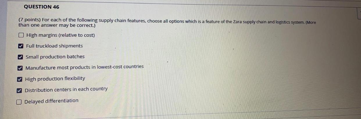 QUESTION 45 (2 points) Compared to competitors