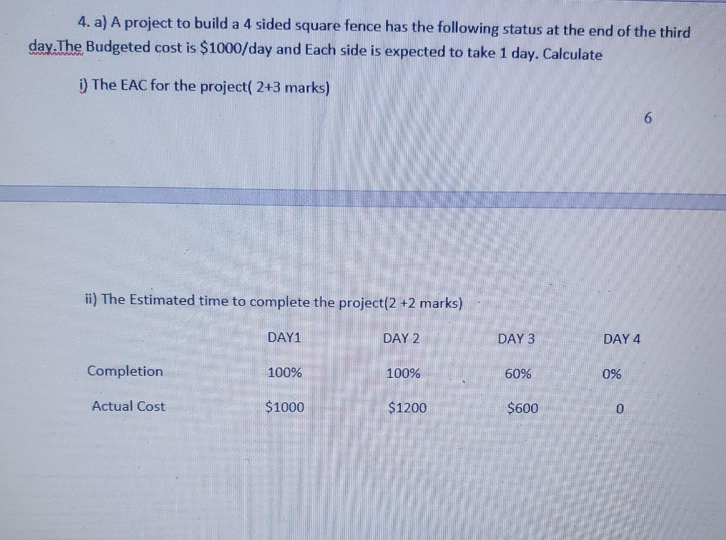 #4 a 4. a) A project to build a 4 sided square