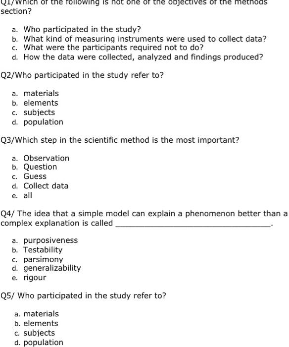 i need help with questions from research method