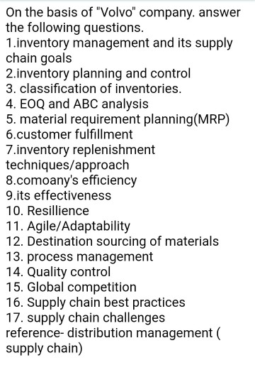 inventory management(supply chain) answer each