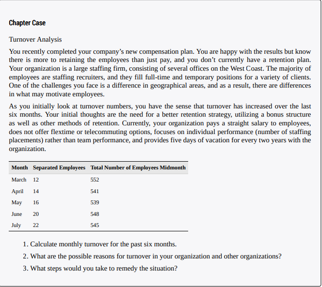 Chapter Case Turnover Analysis You recently