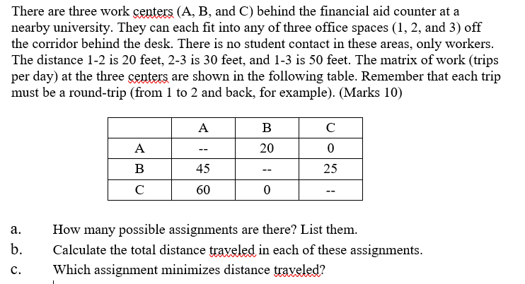There are three work centers (A, B, and C) behind